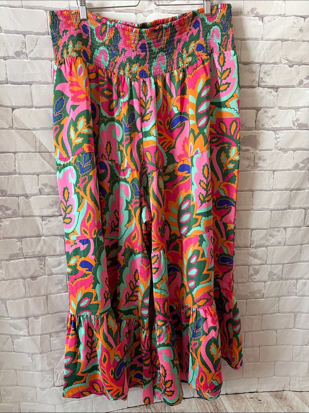 Sugarlips Pink, Green & Orange Paisley Smocked Maxi Skirt